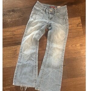 Y2K unionBay Kids Light Wash Stretch wide flare Jeans Distressed Hem Size 10
